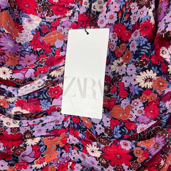 ZARA Floral Ruched Dress Size Small NWT - Picture 7 of 9